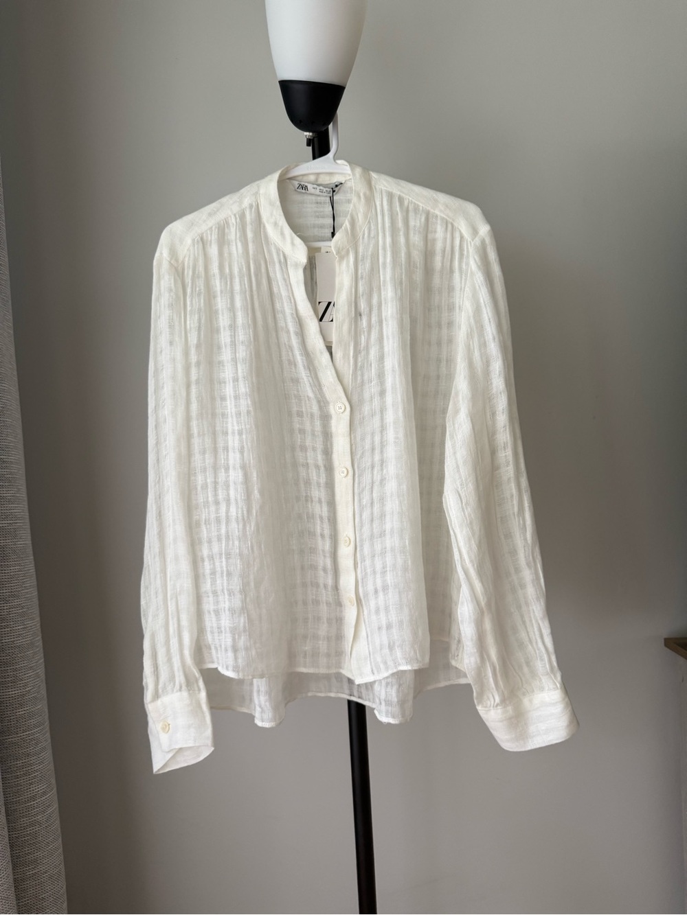 Zara Women’s 100% Linen Textured Button Front Blouse White Size S NWT